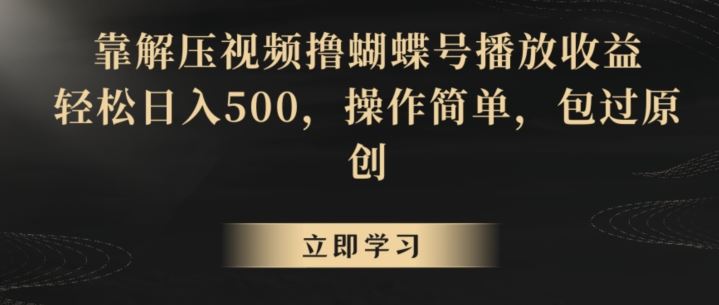 靠解压视频撸蝴蝶号播放收益，轻松日入500，操作简单，包过原创【揭秘】,速发云资源网