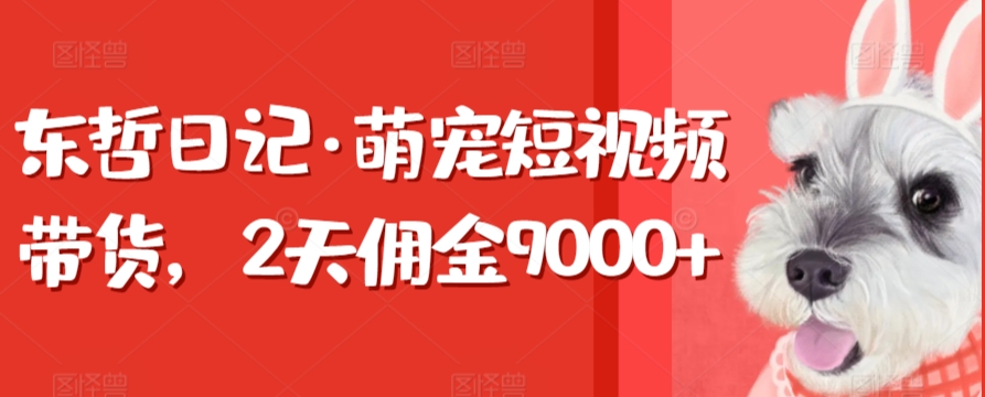 东哲日记·萌宠短视频带货，2天佣金9000+,速发云资源网