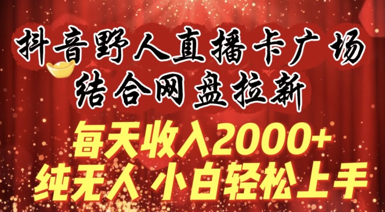 每天收入2000+，抖音野人直播卡广场，结合网盘拉新，纯无人，小白轻松上手,速发云资源网