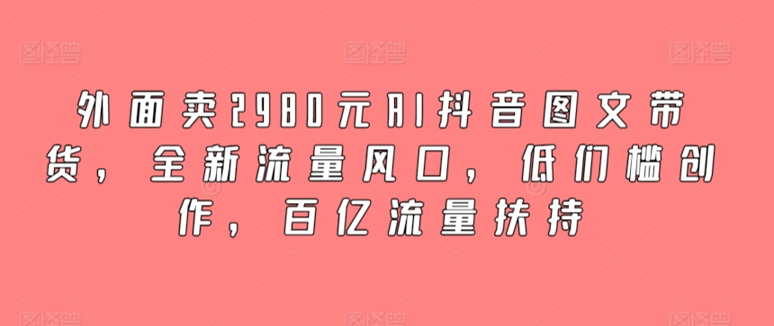 外面卖2980元AI抖音图文带货，全新流量风口，低们槛创作，百亿流量扶持,速发云资源网
