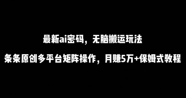 最新ai流量密码，傻瓜式搬运玩法，条条原创，多平台矩阵操作，月赚5万+保姆式教程,速发云资源网