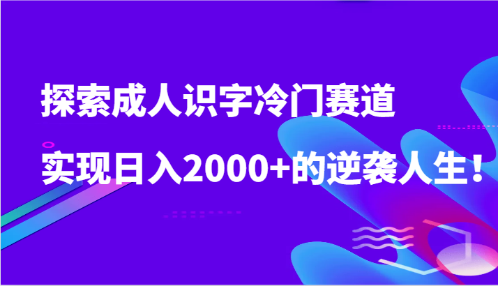 探索成人识字冷门赛道，实现日入2000+的逆袭人生！,速发云资源网