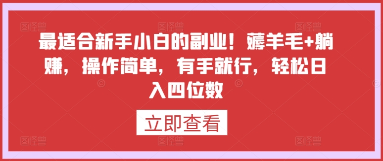 最适合新手小白的副业！薅羊毛+躺赚，操作简单，有手就行，轻松日入四位数,速发云资源网