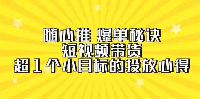 （9687期）随心推 爆单秘诀，短视频带货-超1个小目标的投放心得（7节视频课）,速发云资源网