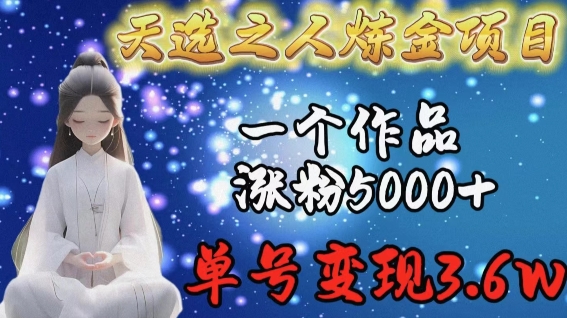 天选之人炼金项目，一个作品涨粉5000+，单号变现3.6w,速发云资源网