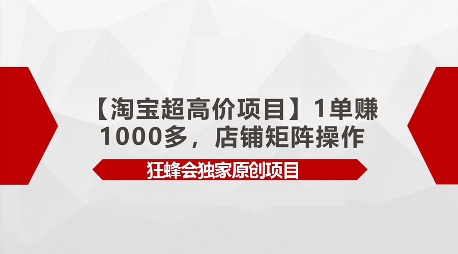【淘宝超高价项目】1单赚1000多，店铺矩阵操作,速发云资源网