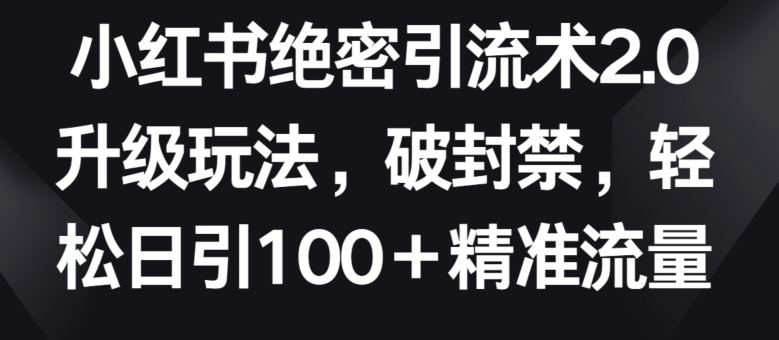 小红书绝密引流术2.0升级玩法，破封禁，轻松日引100+精准流量,速发云资源网