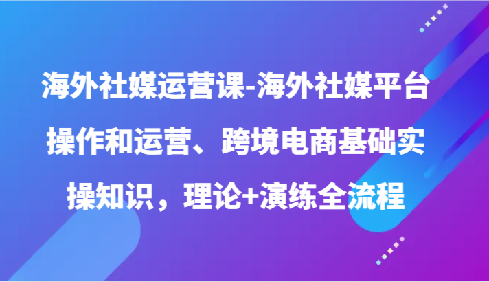 海外社媒运营课-海外社媒平台操作和运营、跨境电商基础实操知识，理论+演练全流程,速发云资源网