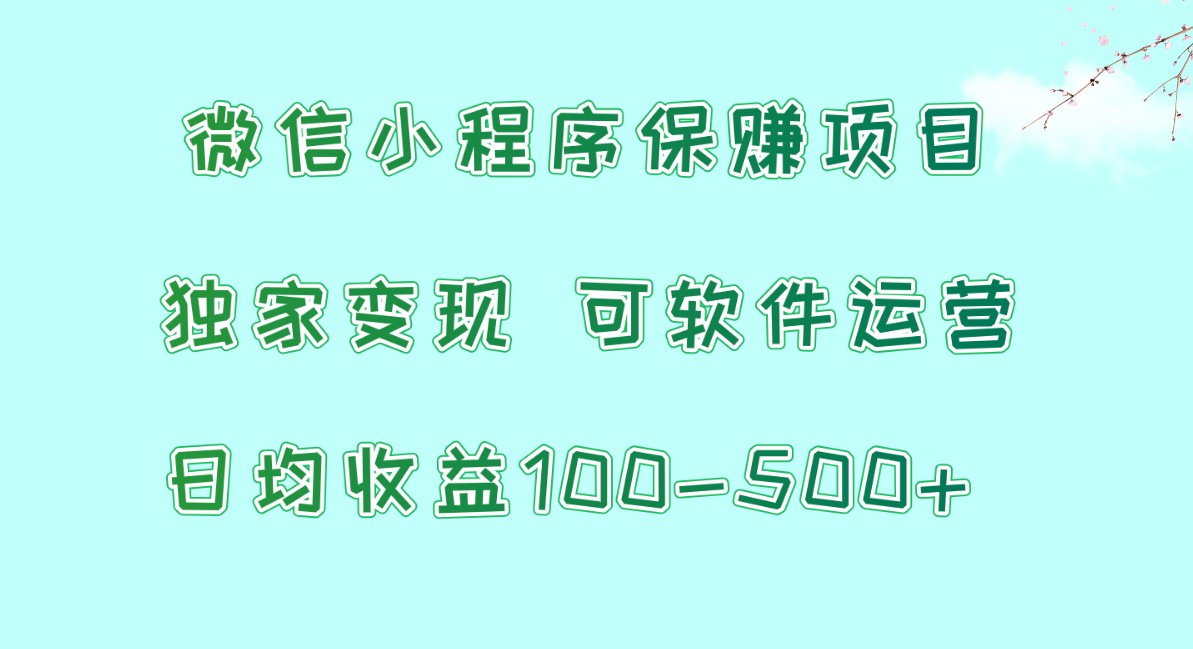 微信小程序保赚项目，日均收益100~500+，独家变现，可软件运营,速发云资源网