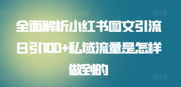 全面解析小红书图文引流日引100+私域流量是怎样做到的,速发云资源网