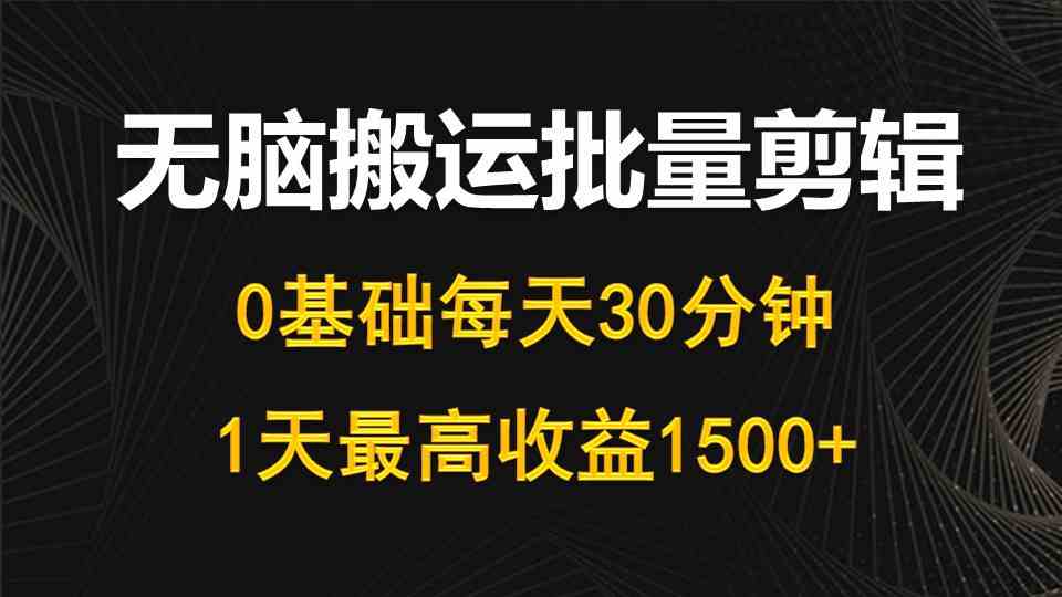 （10008期）每天30分钟，0基础无脑搬运批量剪辑，1天最高收益1500+,速发云资源网