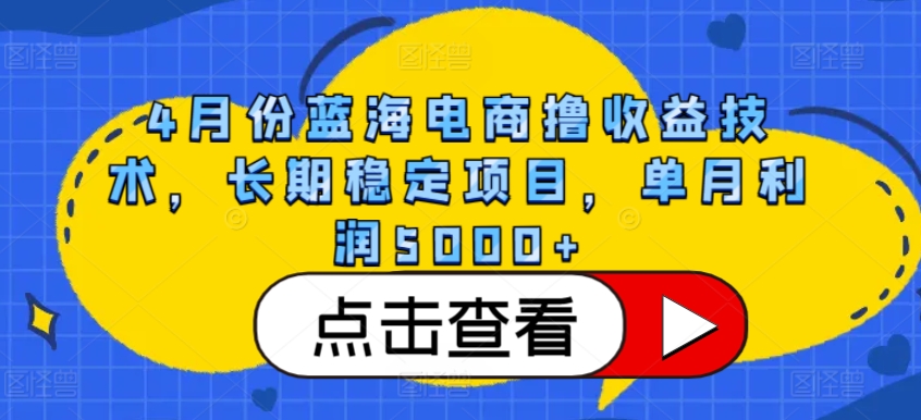 4月份蓝海电商撸收益技术，长期稳定项目，单月利润5000+,速发云资源网