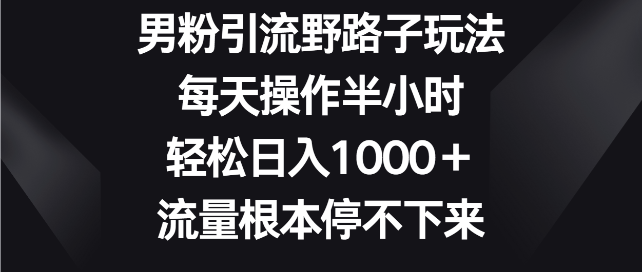 男粉引流野路子玩法，每天操作半小时轻松日入1000＋，流量根本停不下来,速发云资源网