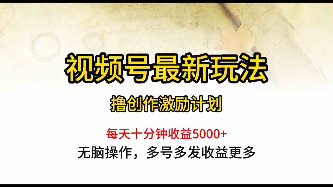 （10087期）视频号最新玩法，每日一小时月入5000+,速发云资源网