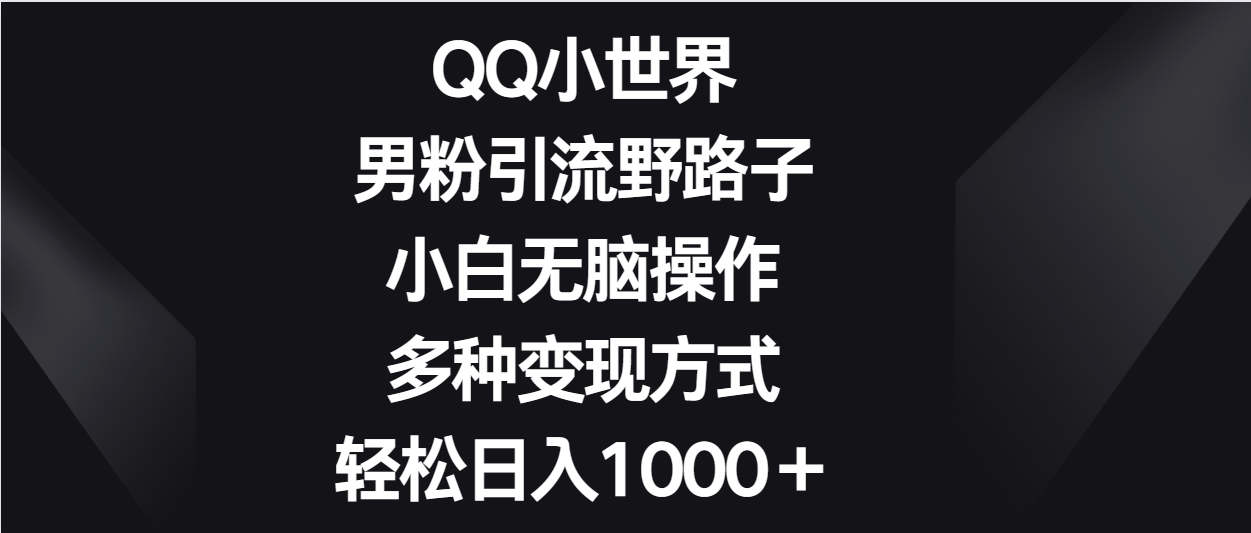 QQ小世界男粉引流野路子，小白无脑操作，多种变现方式轻松日入1000＋,速发云资源网
