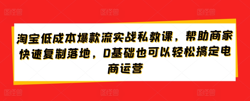 淘宝低成本爆款流实战私教课，帮助商家快速复制落地，0基础也可以轻松搞定电商运营,速发云资源网