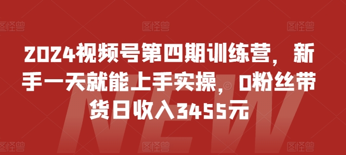 2024视频号第四期训练营，新手一天就能上手实操，0粉丝带货日收入3455元,速发云资源网