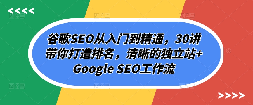 谷歌SEO从入门到精通，30讲带你打造排名，清晰的独立站+Google SEO工作流,速发云资源网