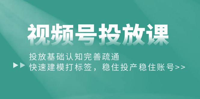 （10205期）视频号投放课：投放基础认知完善疏通，快速建模打标签，稳住投产稳住账号,速发云资源网