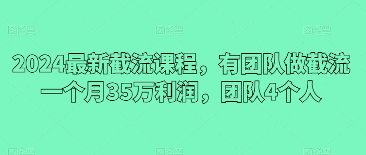 2024最新截流课程，有团队做截流一个月35万利润，团队4个人,速发云资源网