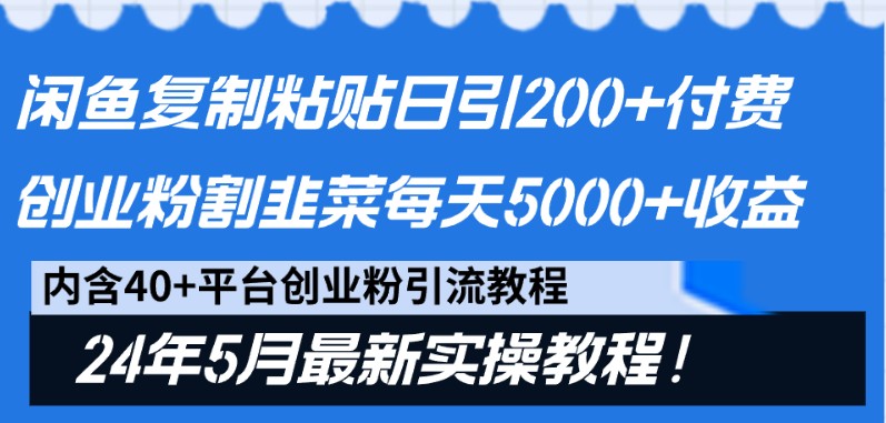 闲鱼复制粘贴日引200+付费创业粉，24年5月最新方法！割韭菜日稳定5000+收益,速发云资源网
