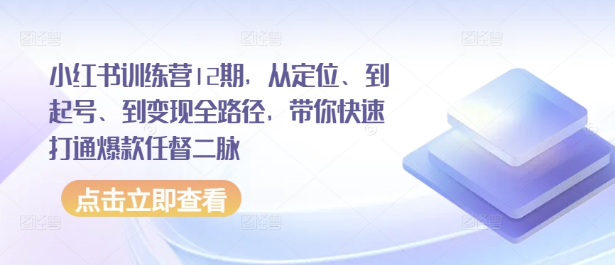 小红书训练营12期，从定位、到起号、到变现全路径，带你快速打通爆款任督二脉,速发云资源网