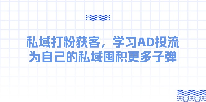 （10728期）某收费课：私域打粉获客，学习AD投流，为自己的私域囤积更多子弹,速发云资源网