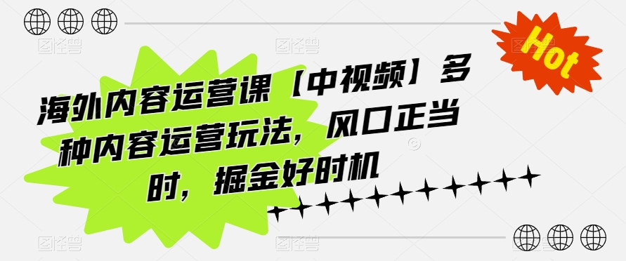 海外内容运营课【中视频】多种内容运营玩法，风口正当时，掘金好时机,速发云资源网