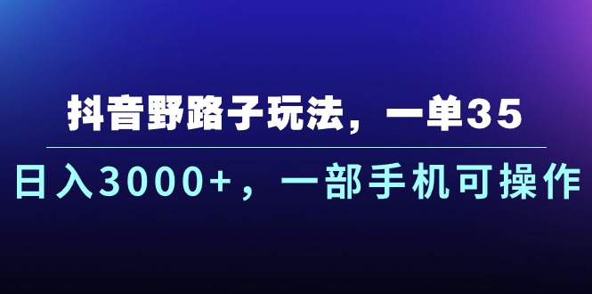 （10909期）抖音野路子玩法，一单35.日入3000+，一部手机可操作,速发云资源网