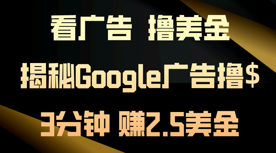 （10912期）看广告，撸美金！3分钟赚2.5美金！日入200美金不是梦！揭秘Google广告…,速发云资源网
