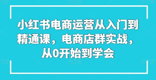 小红书电商运营从入门到精通课，电商店群实战，从0开始到学会,速发云资源网