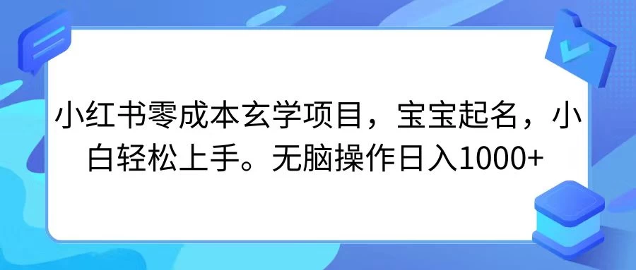 小红书零成本玄学项目，宝宝起名，小白轻松上手，无脑操作日入1000+,速发云资源网