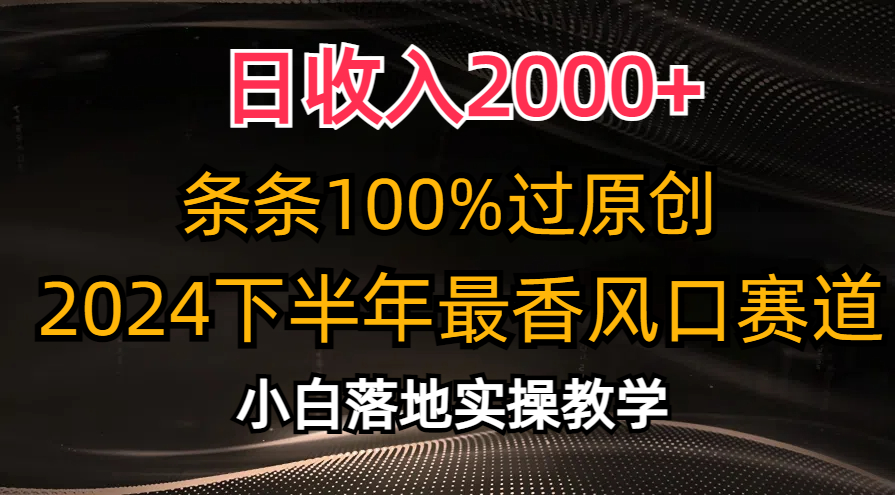 （10951期）日收入2000+，条条100%过原创，2024下半年最香风口赛道，小白轻松上手,速发云资源网