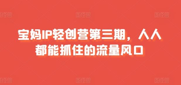 宝妈IP轻创营第三期，人人都能抓住的流量风口,速发云资源网