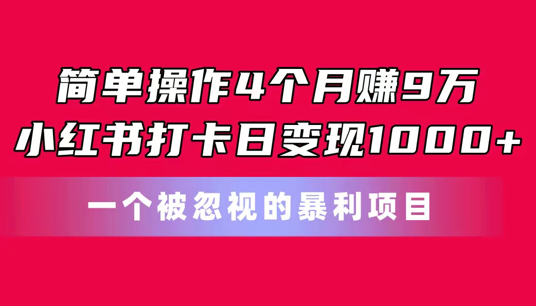 （11048期）简单操作4个月赚9万！小红书打卡日变现1000+！一个被忽视的暴力项目,速发云资源网