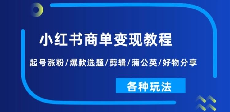 小红书商单变现教程：起号涨粉/爆款选题/剪辑/蒲公英/好物分享/各种玩法,速发云资源网