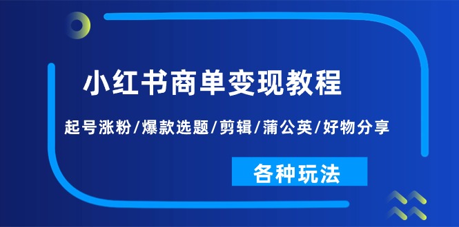 （11164期）小红书商单变现教程：起号涨粉/爆款选题/剪辑/蒲公英/好物分享/各种玩法,速发云资源网