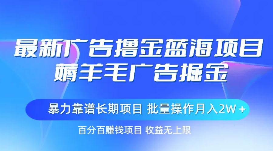 （11193期）最新广告撸金蓝海项目，薅羊毛广告掘金 长期项目 批量操作月入2W＋,速发云资源网