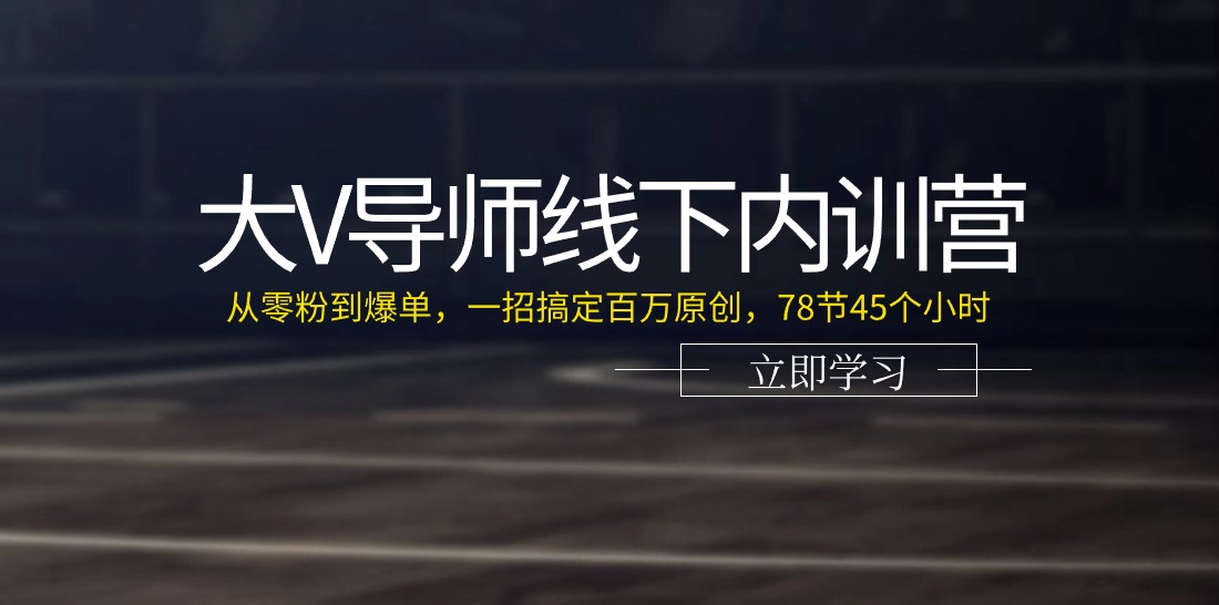 大V导师线下内训营：从零粉到爆单，一招搞定百万原创（78节45个小时）,速发云资源网