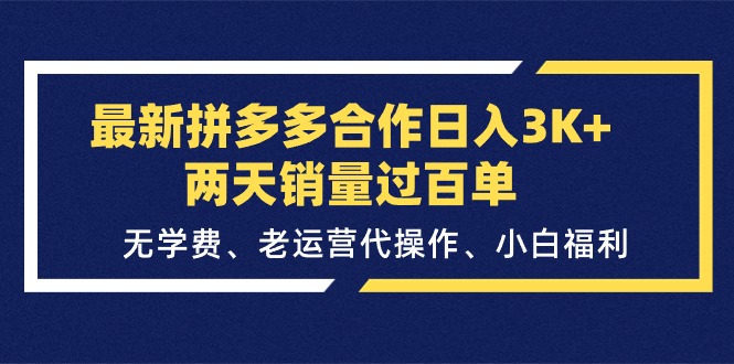 （11288期）最新拼多多合作日入3K+两天销量过百单，无学费、老运营代操作、小白福利,速发云资源网