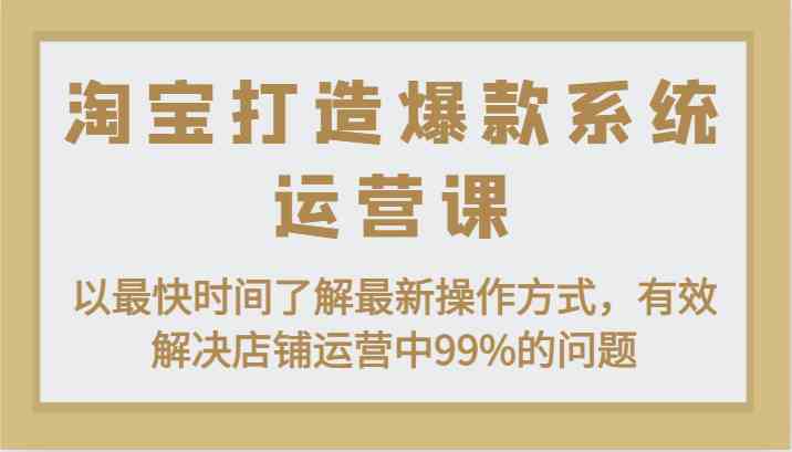 淘宝打造爆款系统运营课：以最快时间了解最新操作方式，有效解决店铺运营中99%的问题,速发云资源网