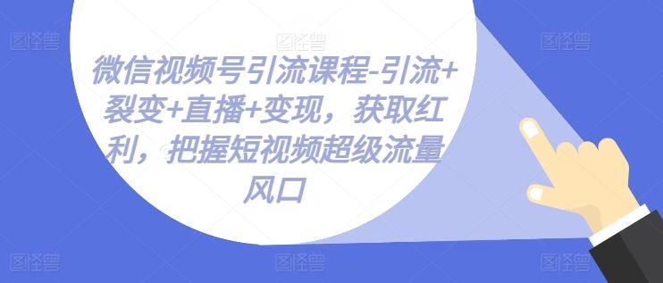 微信视频号引流课程-引流+裂变+直播+变现，获取红利，把握短视频超级流量风口,速发云资源网