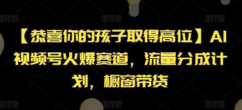 【恭喜你的孩子取得高位】AI视频号火爆赛道,流量分成计划,橱窗带货【揭秘】,速发云资源网