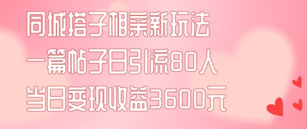 同城搭子相亲新玩法一篇帖子引流80人当日变现3600元(项目教程+实操教程)【揭秘】,速发云资源网