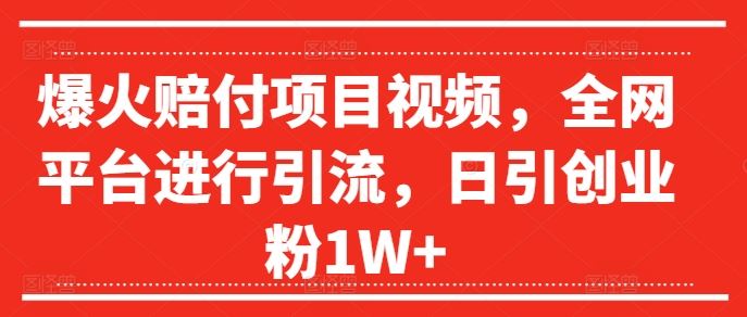 爆火赔付项目视频，全网平台进行引流，日引创业粉1W+【揭秘】,速发云资源网