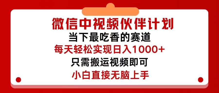 （12017期）微信中视频伙伴计划，仅靠搬运就能轻松实现日入500+，关键操作还简单，…,速发云资源网