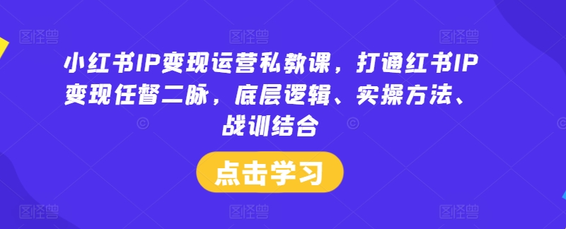 小红书IP变现运营私教课,打通红书IP变现任督二脉,底层逻辑、实操方法、战训结合,速发云资源网