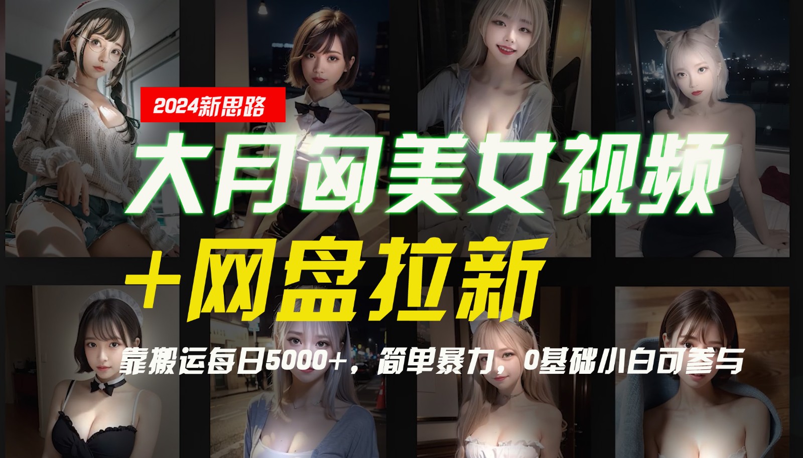 【新思路】大月匈美女视频+网盘拉新，靠搬运每日5000+，简单暴力，0基础小白可参与,速发云资源网