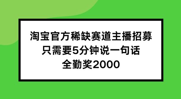 淘宝官方稀缺赛道主播招募 ，只需要5分钟说一句话， 全勤奖2000【揭秘】,速发云资源网