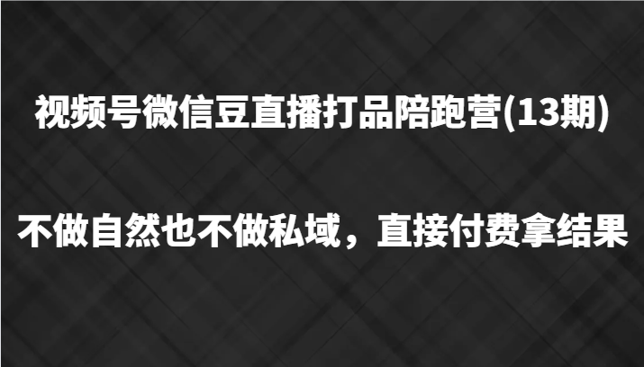 视频号微信豆直播打品陪跑(13期)，不做不自然流不做私域，直接付费拿结果,速发云资源网